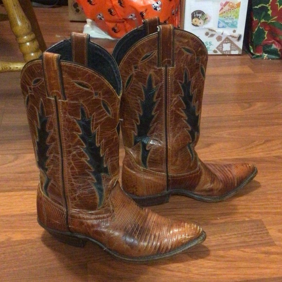 Vintage America Shoes - Vintage snakeskin leather cowboy boots high Sz 7.5 M